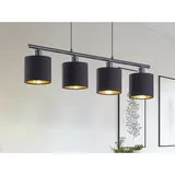 meineWunschleuchte 4-flg. 75 cm Balkenpendelleuchte Stoffschirme Schwarz-Gold