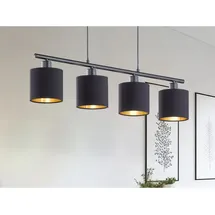meineWunschleuchte 4-flg. 75 cm Balkenpendelleuchte Stoffschirme Schwarz-Gold