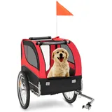 COSTWAY Hundeanhänger für Fahrrad, bis 40 kg belastbar, Fahrradanhänger für kleine & mittelgroße Hunde, Stabiler Hundebuggy mit 8 Reflektoren, Klappbarer Hundefahrradanhänger, Oxford (Rot)