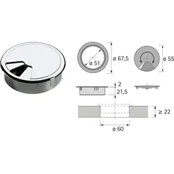 Kabeldurchlass -  60 / Chrom Optik, glanz