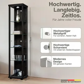 K-Möbel Glasvitrine C1014 176 x 37 x 33 cm Schwarz