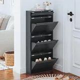 VEEHAUS Schuhregal Schmal Metall Schuhschrank Hoch Schuhkipper mit Magnetische Abdeckung Metall Montiert Schuhschrank Schmal und Wandmontage (Schwarz, 3+1 Klappen)
