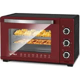 WOLTU Mini Backofen mit Umluft, Pizzaofen 32 L, 1600 W, 100-230 °C, 0-60 Min. Timer, 5 Heizmodi, Doppelglastür, mit Drehspieß Backblech Grillros... - Rot