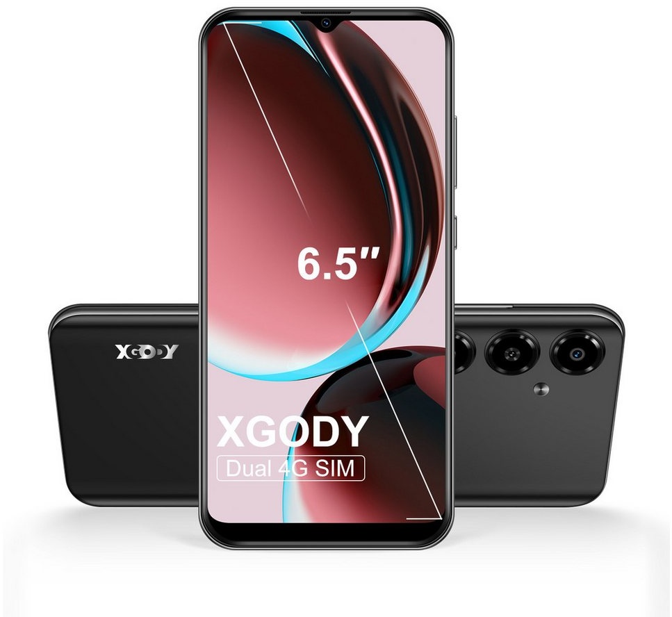 XGODY V50, 4G Quad Core,4 GB RAM+64 GB ROM Smartphone (16,76 cm/6.6 Zoll, 4 GB Speicherplatz, 15 MP Kamera, Face ID, Dual SIM GPS) schwarz