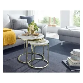 KADIMA DESIGN Design Beistelltisch 2er Set Marmor Optik Rund, Couchtisch 2 in Weiß | Gr.: onesize