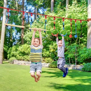 Outsunny Ninja Slackline Set 30 tlg., 10 m hängende Hindernisse, Kletterset