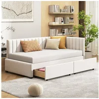 HAUSS SPOLE Schlafsofa 90*200 mit 2 großen Stauraumschubladen und Lattenrost Samt Beige, mit 2 großen Stauraumschubladen und Lattenrost, Schlafsofa 90*200 Multifunktionsbett, ohne Matratze beige
