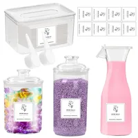 4 Stück Waschmittel Pod Aufbewahrung, Waschpulver Aufbewahrungsbox mit 16 Aufkleber und 2 Löffel, Badezimmer Lagerung Waschmittelbox, Flüssigwaschmittel Spender für Weichspüler, Duftverstärker