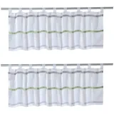 Home4You Scheibengardinen 2er Set, 140 x 45 cm - Grün - Grau - Weiß - Polyester - 2er Set