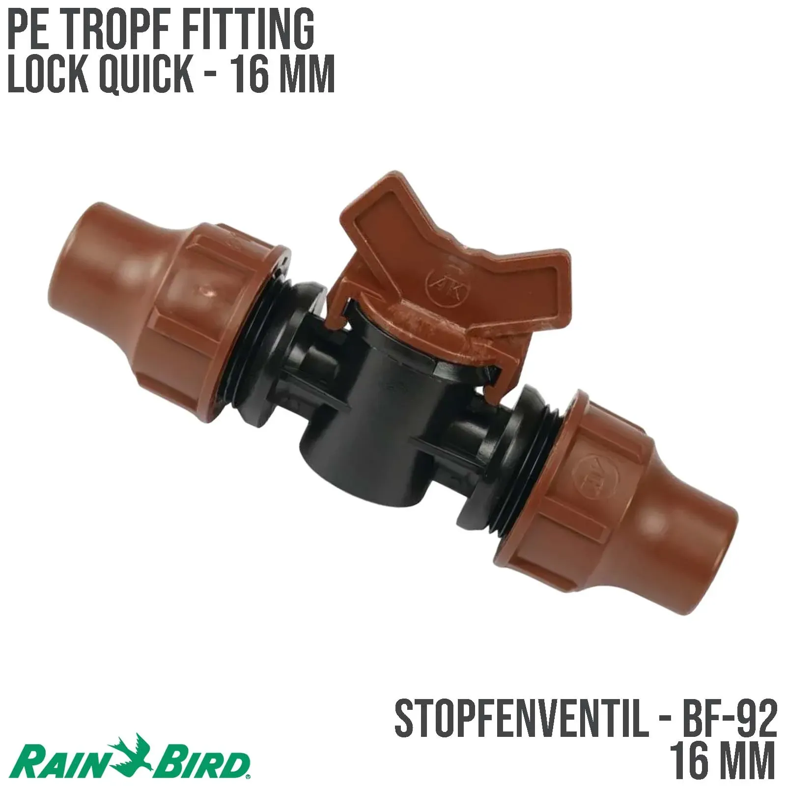 16 mm Rain Bird PE Stopfen Ventil Lock Quick Tropf Fitting Tropf Fitting braun T...