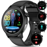 Smartwatch Damen Herren mit ΒΙυtzυcker EKG+HRV/Harnsäure/BMI,1,39“Smartwatch Fitnessuhr Telefonfunktion SOS-Taste/SpO2 Αpηοe/Blutdruck/Körpertemperatur/Müdigkeit/Emotionserkennung/Schlaf,Android iOS