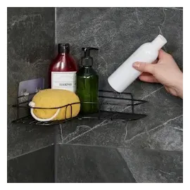 Relaxdays Duschablage ohne Bohren, 2er Set, Duschkorb Ecke, selbstklebend, Metall, Duschgelhalter in 2 Größen, schwarz