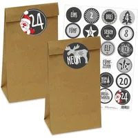 OLShop AG Adventskalender 25 Papiertüten Größe M mit 24 Zahlenaufklebern Schwarz/Weiß