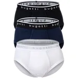 Bugatti Herren Slips, 3er Pack - Feinripp, Eingriff, Baumwolle, einfarbig Weiß/Schwarz/Blau XL
