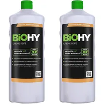BIOHY Creme Seife (2x1l Flasche) | Hautschonende, rückfettende und geruchsneutrale Handseife PHOSPHATFREI | Ohne Parfüm und Farbstoffe