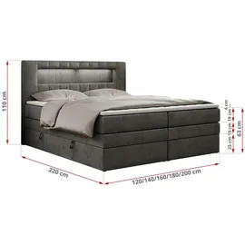 MKS Meble Boxspringbett mit LED Kopfteil und Topper - GOLD-5-KING - 180x200cm - Dunkelgrau - Hart (H4) - Dunkelgrau