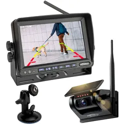 CARMATRIX Solar Rückfahrsystem mit 7" Monitor Rückfahrkamera mit Magnet Akku für Wohnmobil, Wohnwagen, Transporter