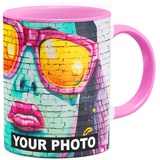 Fototasse Tasse mit eigenem Foto & Text Tassendruck personalisiert Geschenk Weiße Werbetasse Innen & Henkel Rosa [117]