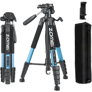 ZOMEi 188cm Stativ Heavy Duty Tall Tripod Stand, Professional Travel Video Tripod Kompatibel mit DSLR-Kameras, Handys, Projektor, Fernglas, Spektive (Blu)