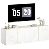 Homcom TV Schrank Lowboard für Fernseher bis zu 65 Zoll, 135 cm lang Hochglanz Fernsehtisch mit Verstellbaren Ablagen, Kabelmanagement, 4 Soft-Close-Türen für Wohnzimmer Weiß