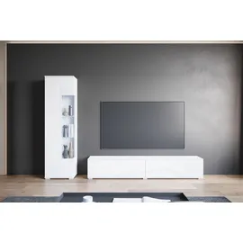 INOSIGN Wohnwand INOSIGN "Kenia, Vitrine Türanschlag links/rechts wechselbar", weiß (weiß, weiß hg), B:235cm H:160cm T:33cm, Glas, Hartfaserplatte, Holzwerkstoff, Kunststoff, Kastenmöbel-Sets, Wohnwand, Vitrine mit Eckverglasung, hängend und stehend montierbar