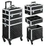 Yaheetech Kosmetikkoffer, 3-in-1 Koffer Abschließbarer Schminkkoffer schwarz