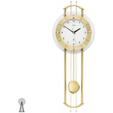 AMS 5257 Wanduhr Funk Funkwanduhr mit Pendel golden modern Pendeluhr mit Glas