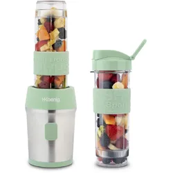 H.Koenig Mini Smoothie Maker Standmixer, Blender elektrisch, Transportabel Kompakt 570mL SMOO18 BPA-frei, 300W, 2 tragbare Flaschen, Pastellgrün