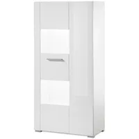 Furn.design Vitrine, Weiß Hochglanz, Nachbildung, 2 Fächer, 58x123x35 cm,