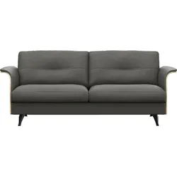 2,5-Sitzer FLEXLUX "Glow Sofa, Couch", grau (warm mineral grau), B:191cm H:81cm T:91cm, 100% Echteder, Sofas, Premium-Sitz: Kaltschaum & Federkern, Arml. Walnuss, Fuß schwarz