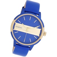 OOZOO Quarzuhr Oozoo Damen Armbanduhr Timepieces, Damenuhr Lederarmband blau, rundes Gehäuse, groß (ca. 42mm) blau
