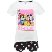 Disney Mickey and Friends T-Shirt und Shorts für Damen, Schlafanzug Baumwolle 2-Teiliges Set Minnie, Mickey, Donald, Daisy, Pluto und Goofy | Größe XL | Weiß - XL