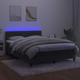 vidaXL Boxspringbett mit Matratze & LED Dunkelgrau 140x200 cm Samt