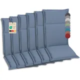 GO-DE Textil Bequeme und attraktive Polsterauflagen für Hochlehner-, Mittellehner- und Niederlehner-Gartenstühle (6er-Set, Uni Blau, Hochlehner)