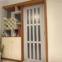 Wetsfgdg PVC Falttür mit Acryl-Fenster | Wahlweise transparent oder matt (Sichtschutz) | Raumteiler 195 cm mit Schloss | Für Küche, Wohnzimmer, Büro | Leicht zu montieren-W200*H195cm(Mattiert)