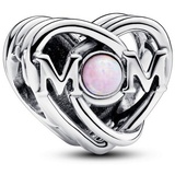 Pandora Moments Offen gearbeitetes Mama & Herz Charm aus Sterling Silber mit Opal, Kompatibel Moments Armbändern, 793233C01