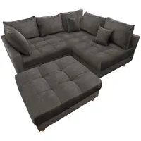 Riess-Ambiente Wohnlandschaft KENT 220cm grau Samt Ecksofa Federkern inkl. Hocker und Kissen Sofa Couch & Couches, Wohnlandschaften, Wohnlandschaften in U-Form