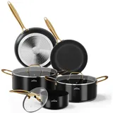 HOMELUX Topf-Set Töpfe Set Induktions, Aluminiumguss Kochtopfset mit Deckel, Aluminium (Set, Töpfe Set mit Glasdeckel), Induktion schwarz
