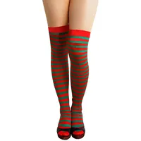 Oblique Unique® Sexy Ringel Overknee Strümpfe Strumpfhose Halterlos Rot Grün für Party Fasching Karneval Kostüm - Einheitsgröße (Größe von ca. 34 bis 40)