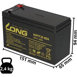 KungLong Kung Long VDS WP7,2-12A F2 12V 7,2 Ah Blei AGM Akku 6,3mm Faston