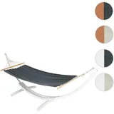 Hängematte mit Gestell HWC-J46, Hängeschaukel, bis 200kg Holzgestell MVG-zertifiziert 320cm ~ weiß, Matte grau