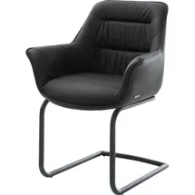 DeLife Freischwinger Kaira-Flex Echt-Leder Schwarz Freischwinger rund Schwarz