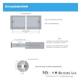 MS Beschläge Teilauszug 342 mm Nutauszug 17 mm Führungsschiene Auszugsschiene Metall Teleskopauszug 342mm