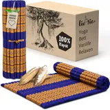 livasia Rollmatte Rollmatratze L breit bequem - 200x110x4,5cm - Gästebett Gästematratze 1 Person, Reisebett Kofferraum Outdoor, Thaimatte Kapok Garten Balkon handgefertigt (Blau/Gelb)
