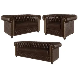 s-style möbel SITZGARNITUR 3+2+1 Chesterfield Morin Braun Vegan Leder
