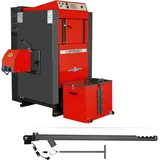 Atmos Pelletkessel P85, 80 kW, mit Wärmetauscherreinigung, Ascheaustrag, A85 und Förderschnecke 4,0 Meter