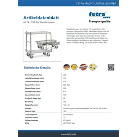 FETRA Klapp-Tischwagen 200 kg