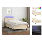 vidaXL Boxspringbett mit Matratze & LED Creme 80x200 cm Stoff