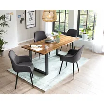 SalesFever Essgruppe, 5 tlg. 160 cm | Bezug Strukturstoff anthrazit Gestell schwarz Tisch cognac | 370681