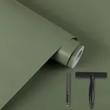 Alened Klebefolie Möbel Grün Matt 40x300cm Inklusive Toolkit Möbelfolie Selbstklebende Wasserfest Folie für Möbel Dekoration Wand, Küche Arbeitsplatte, Küchenschrank